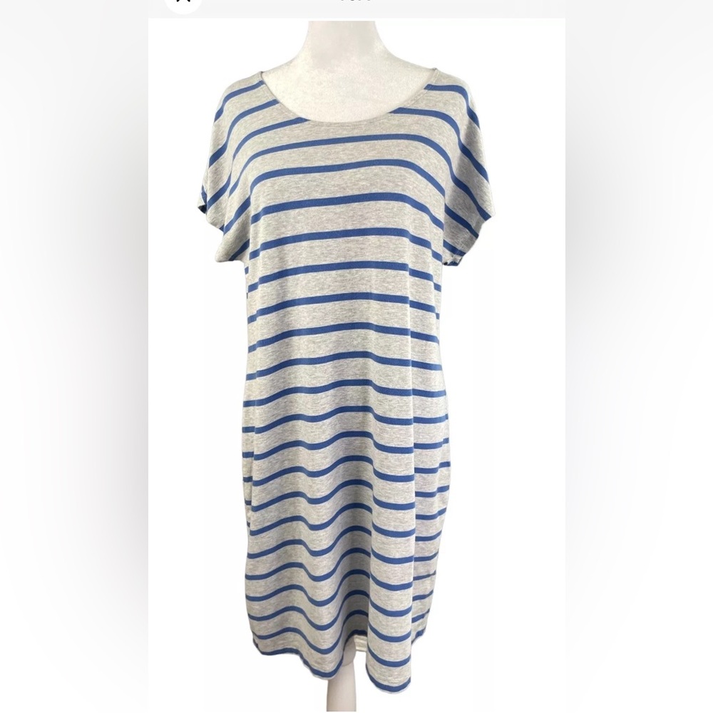 Lands' End Casual T Shirt Dress- gray and blue stripe